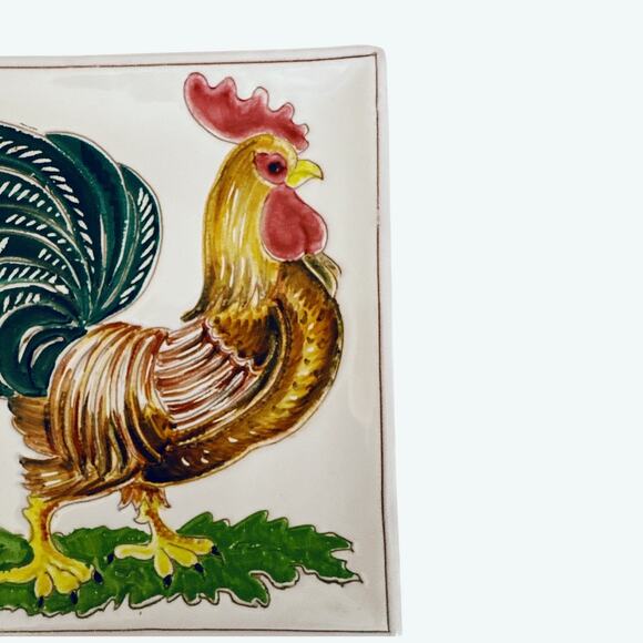 Vintage Square Rooster Dish Wall Hanging Made in Italy - Picture 2 of 10